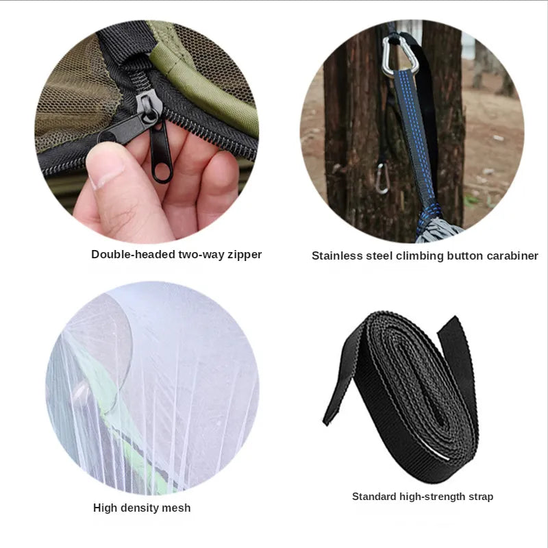 Norvo | Automatisk hurtigåpningsmyggnett-hengekøye: Utendørs camping-sving med anti-kipp nylon skrivebordstol - 260x140cm