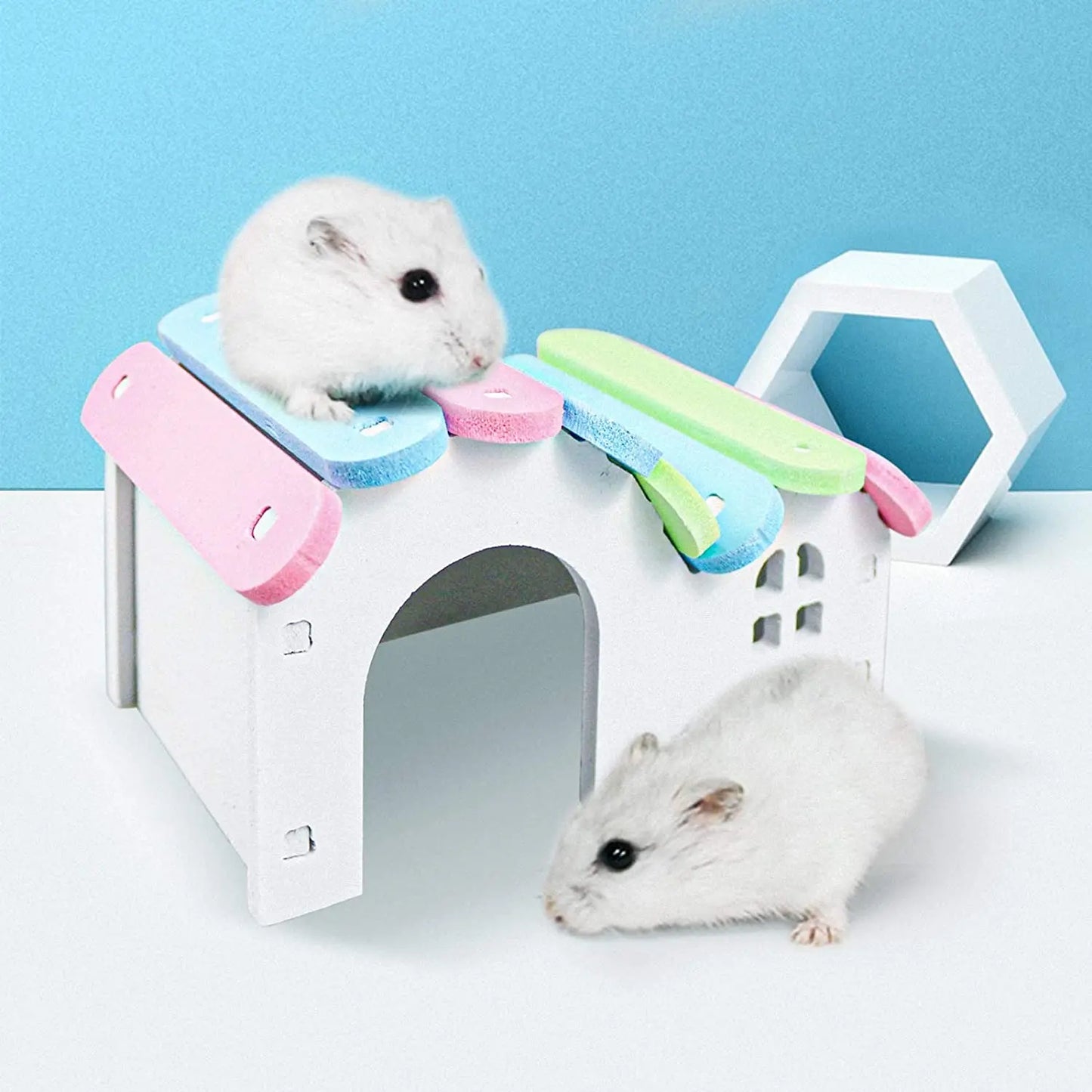 Norvo | Kjæledyr Hamster Leketøy Tre Regnbue Bro Vippe Svinger Leketøy Lite Dyr Aktivitets Klatre Leketøy DIY Hamster Bur Tilbehør