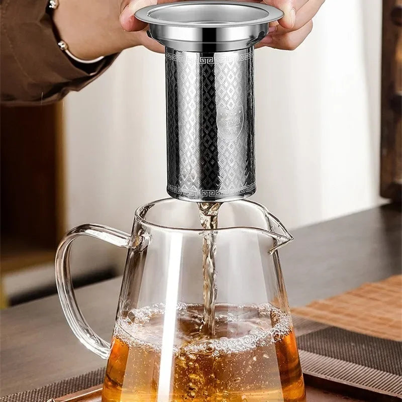Norvo | 450ml-950ml Varmeresistente Glass Tekanne – Rustfritt Stål Te-sil, Blomstekanne for Kung Fu Te-servise, Puer- og Oolong-te
