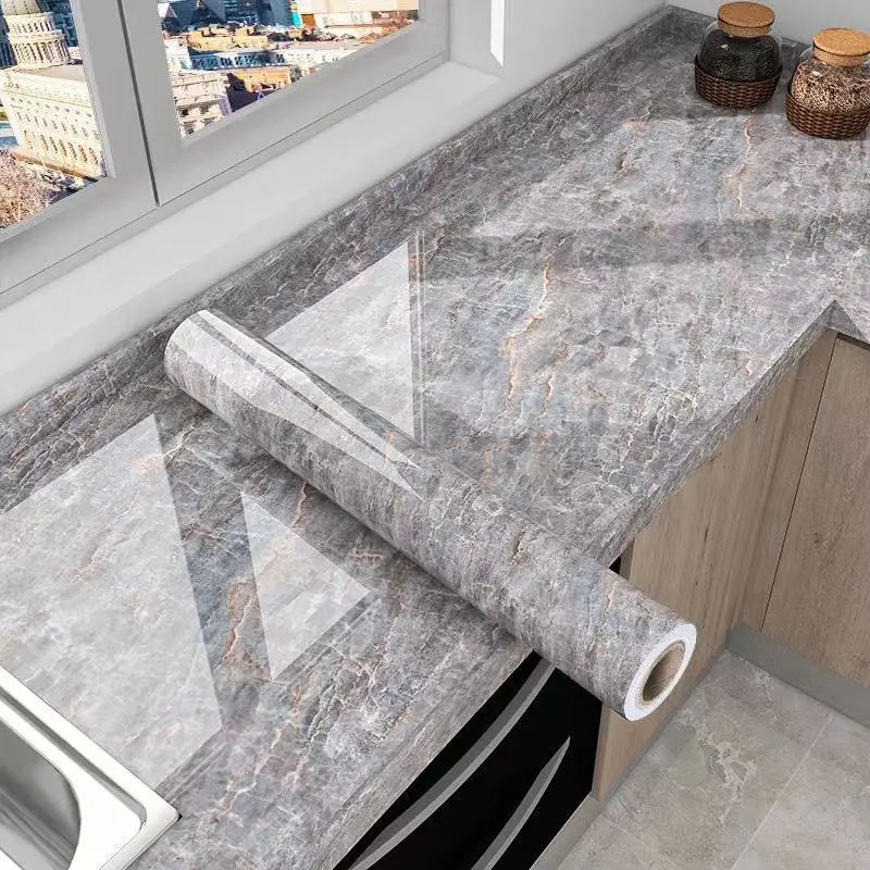 Norvo | Marmor Kjøkken Olje-proof Folie - Selvklebende vanntett Tapet for Komfyr, Benkeplate, Skap, Fliser Renovering