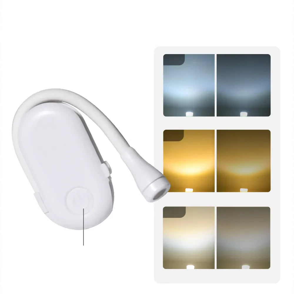 Norvo | Mini Boklys - Bærbart Klips-Lys med USB-lading, Dimmbar LED for Soverom, Øyevern og Camping - 360° Vri Klips Boklampe