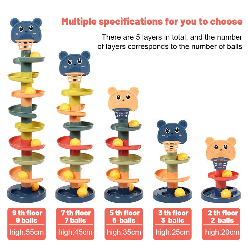 Montessori Rullende Balltårn Leke - Utdannings Staple Spill for Spedbarn, Fingerferdigheter Utvikling, Roterende Spor Moro