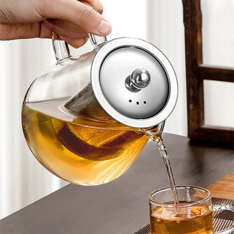 Norvo | 450ml-950ml Varmeresistente Glass Tekanne – Rustfritt Stål Te-sil, Blomstekanne for Kung Fu Te-servise, Puer- og Oolong-te