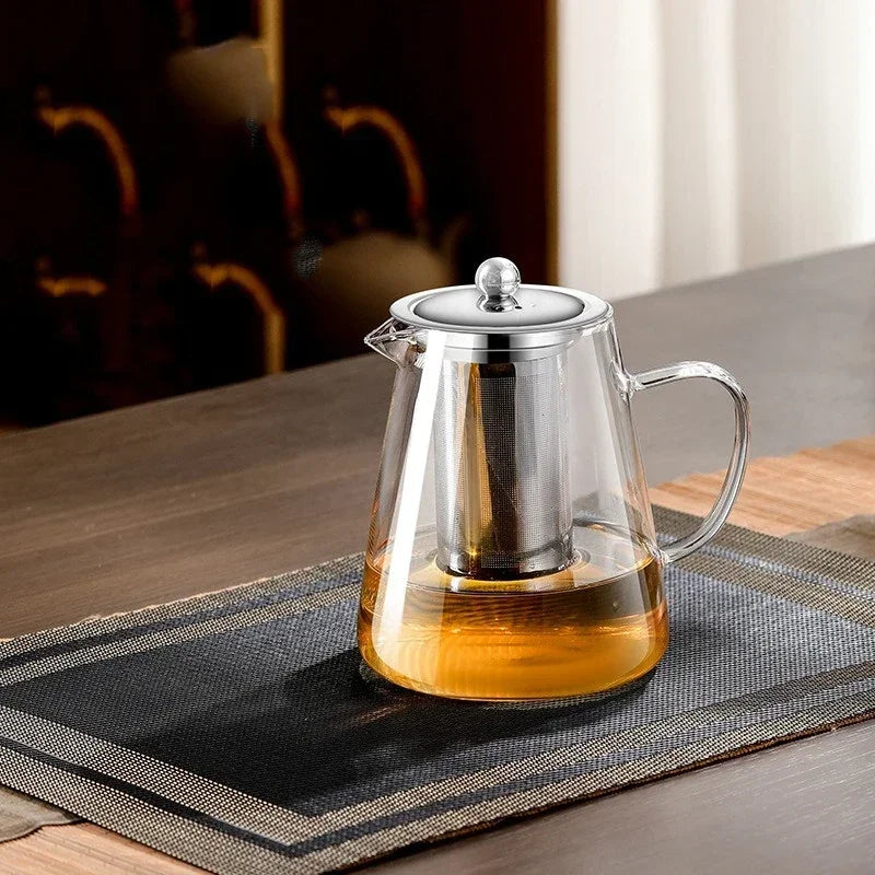 Norvo | 450ml-950ml Varmeresistente Glass Tekanne – Rustfritt Stål Te-sil, Blomstekanne for Kung Fu Te-servise, Puer- og Oolong-te