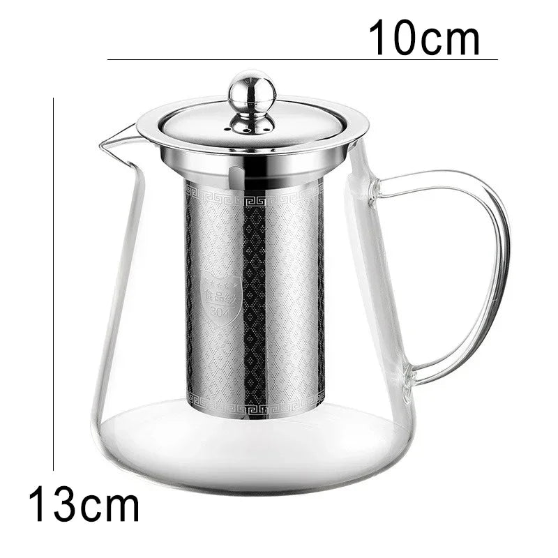 Norvo | 450ml-950ml Varmeresistente Glass Tekanne – Rustfritt Stål Te-sil, Blomstekanne for Kung Fu Te-servise, Puer- og Oolong-te