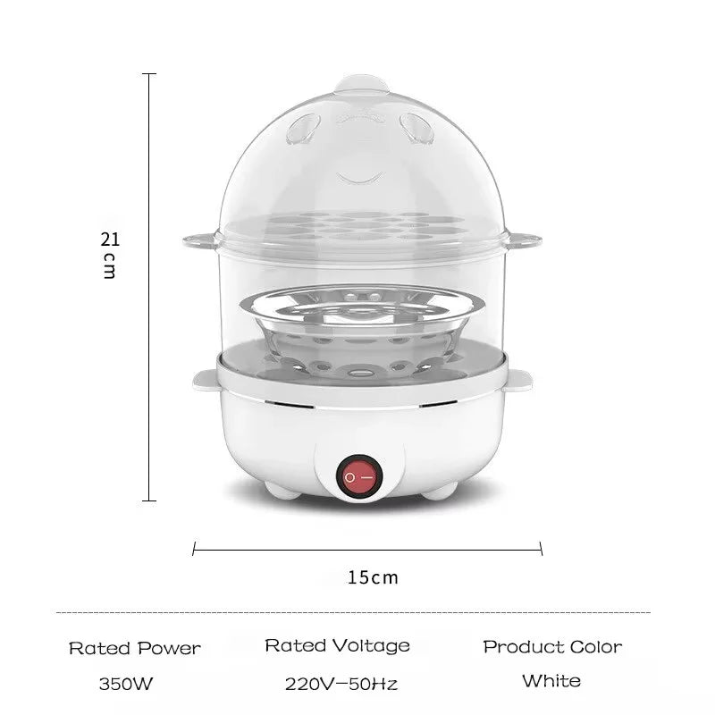 Norvo | 220V Multifunksjonell elektrisk eggkoker - Dobbeltlag eggkoker og mini-dampkokeren for frokost på kjøkkenet