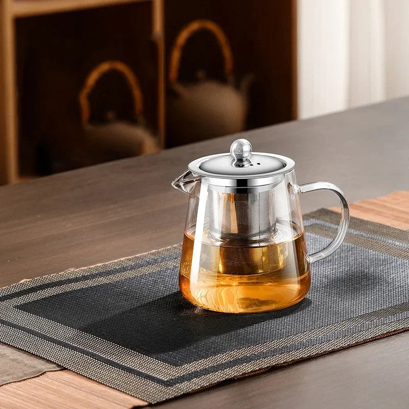 Norvo | 450ml-950ml Varmeresistente Glass Tekanne – Rustfritt Stål Te-sil, Blomstekanne for Kung Fu Te-servise, Puer- og Oolong-te