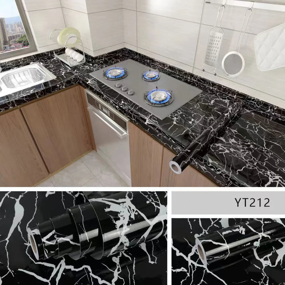 Norvo | Marmor Kjøkken Olje-proof Folie - Selvklebende vanntett Tapet for Komfyr, Benkeplate, Skap, Fliser Renovering
