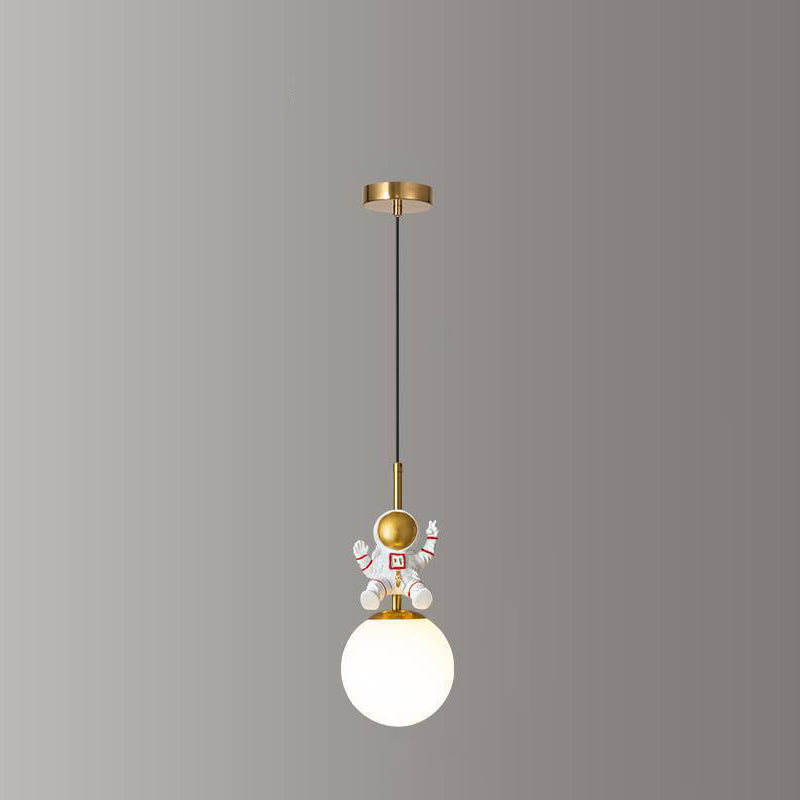 Norvo | Moderne Nordic Barne Orb Astronaut Jern Harpiks 1-Lys Pendellampe for Soverommet