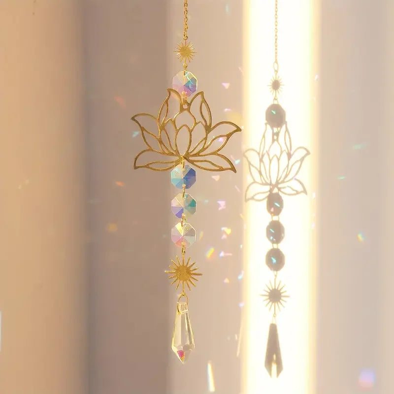 Norvo | Solunara Krystall Vindklokke | Håndlaget Lotus Solfanger | Glass & Metall | For Hage, Vindu & Balkong