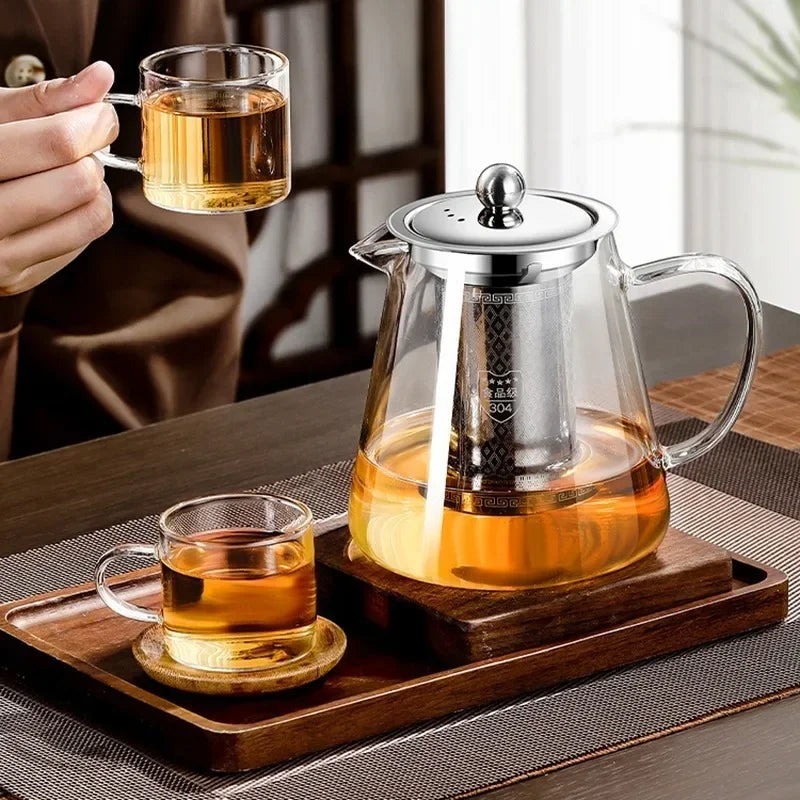 Norvo | 450ml-950ml Varmeresistente Glass Tekanne – Rustfritt Stål Te-sil, Blomstekanne for Kung Fu Te-servise, Puer- og Oolong-te