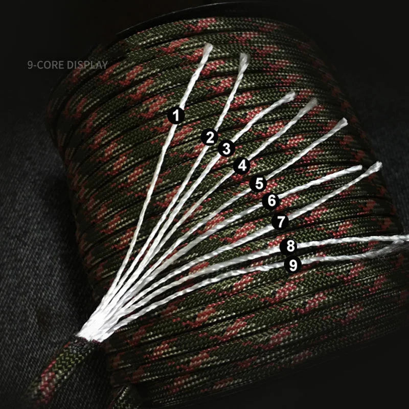 Norvo | 550 Militærstandard Paracord Seil: 100m 4mm Utendørs overlevelsesutstyr for fallskjerm, telt, lanyard, belte - 9-kjerne snor for camping & nødsituasjoner