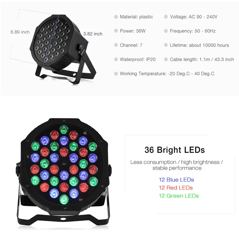 Norvo | 36W RGB LED Scenelys - Profesjonell DMX512 Stemmekontroll Disco Lys for KTV Bar Fest DJ, dekorativ effektprojeksjon
