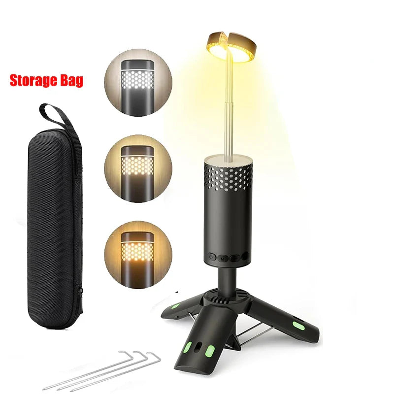 Norvo | LumaPeak Campinglampe | 10 000 mAh Batteri | Teleskopisk Design & Stativ | Dimmbar med SOS Funksjon | Utendørs & Nødlampe