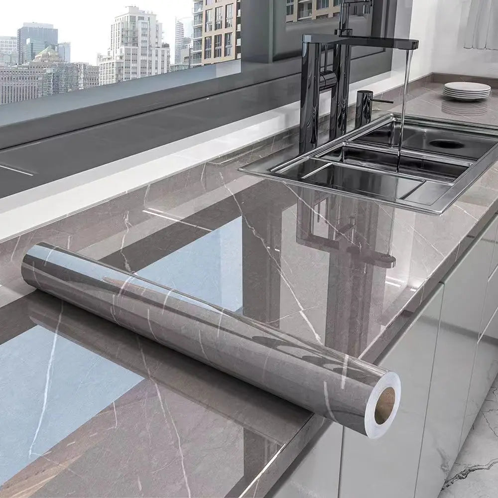 Norvo | Marmor Kjøkken Olje-proof Folie - Selvklebende vanntett Tapet for Komfyr, Benkeplate, Skap, Fliser Renovering