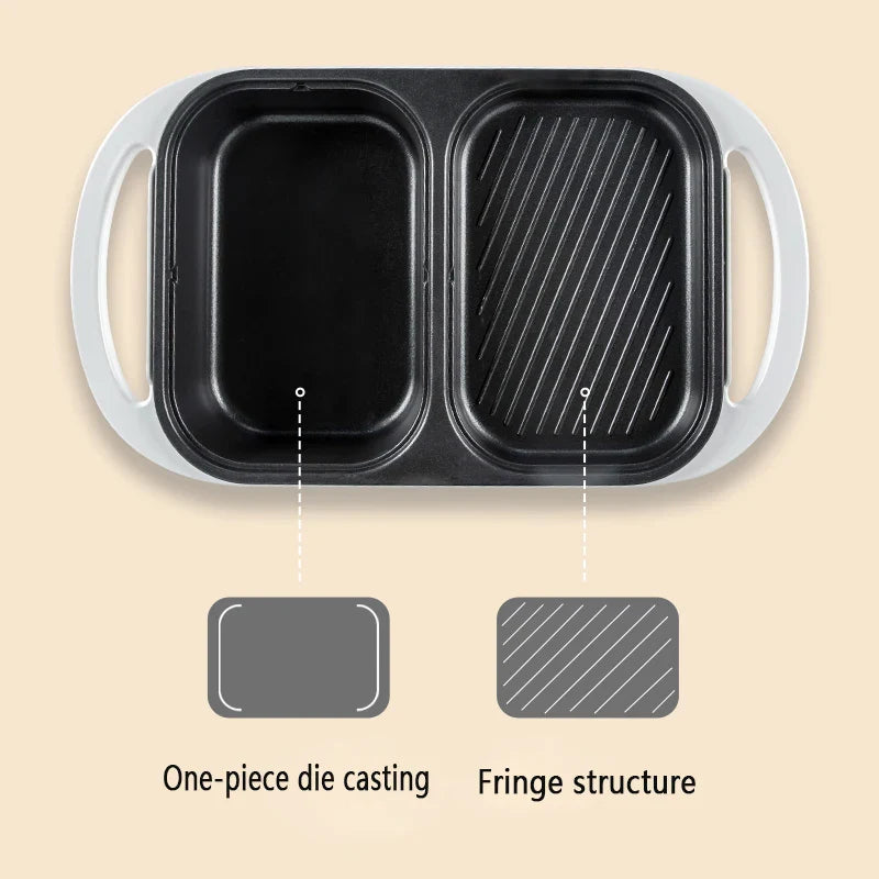 Norvo | 2 i 1 Non-stick Shabu Gryte og Grill - Multikoker for BBQ, Shabu Shabu, Biff, Ramen og Nudler, Elektrisk Kjele