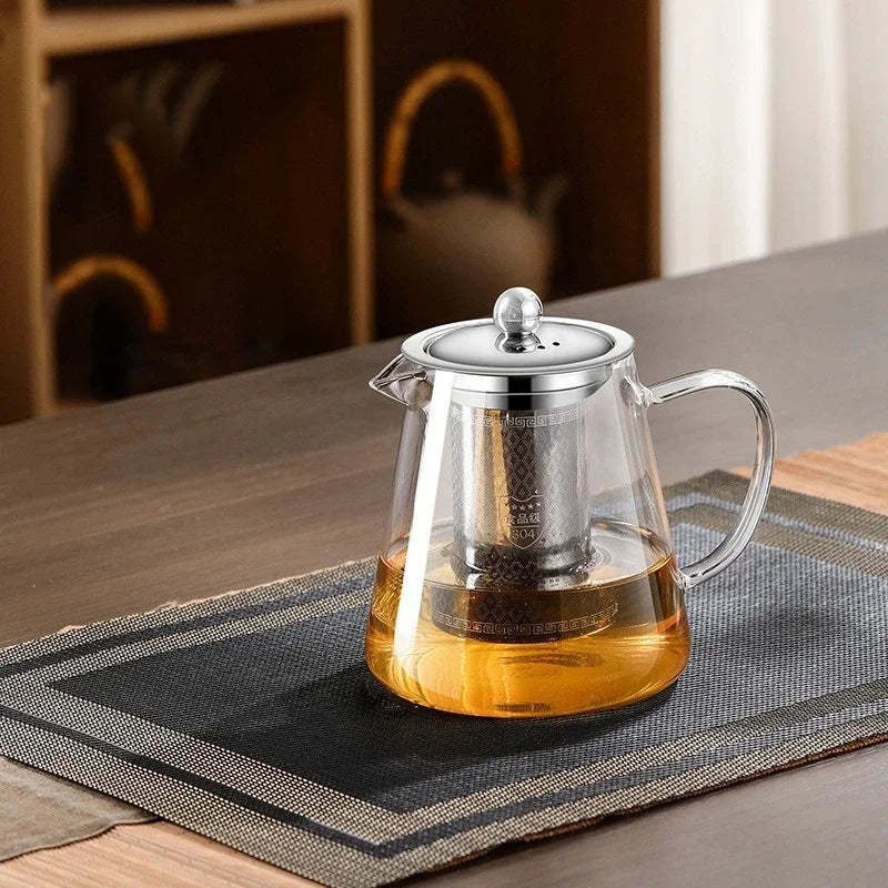 Norvo | 450ml-950ml Varmeresistente Glass Tekanne – Rustfritt Stål Te-sil, Blomstekanne for Kung Fu Te-servise, Puer- og Oolong-te