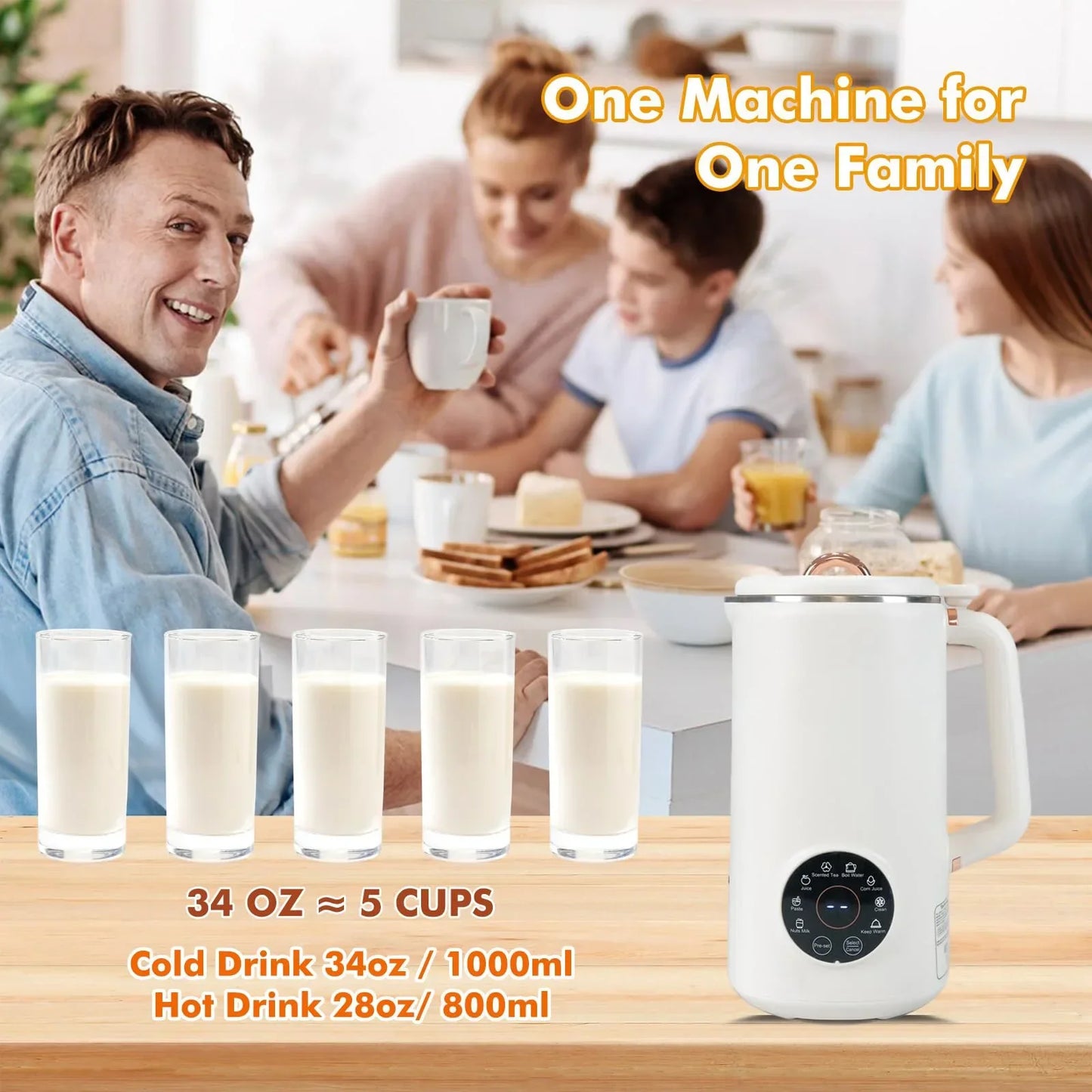 Norvo | PlantPure Plante Melk Maker 8-i-1 | For Nøtt, Havre & Soyamelk | 1000 ml Kapasitet | BPA-fri