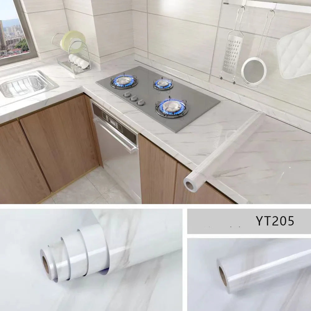 Norvo | Marmor Kjøkken Olje-proof Folie - Selvklebende vanntett Tapet for Komfyr, Benkeplate, Skap, Fliser Renovering