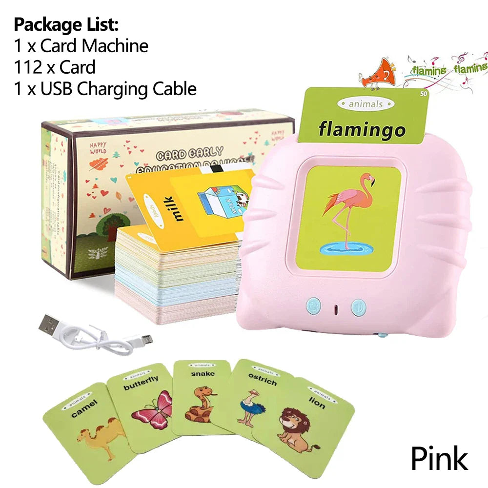 Snakkende flashkort læringsmaskin for barn - utdanningslydbok leketøy for førskolealder 2-6 år, USB-oppladbar, øyevennlig design