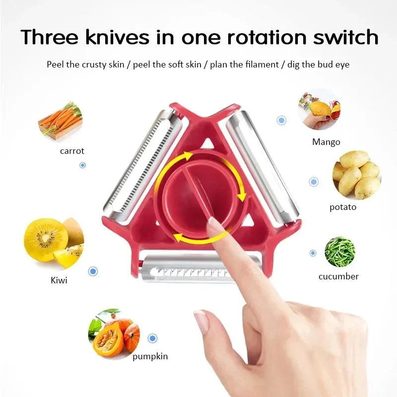 Norvo | 3-i-1 Magic Trio Skreller Sett - Skjærer, Rasp, Julienne Skjærer og Multi Peel Blade Zester Rasp - Essensielt Kjøkkenverktøy Tilbehør