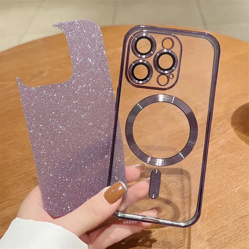 Luksus MagSafe Glitter Crossbody Stroppetui For iPhone 13 Elektroplaterte Trådløse Lade TPU Bakre Lanyard Deksel
