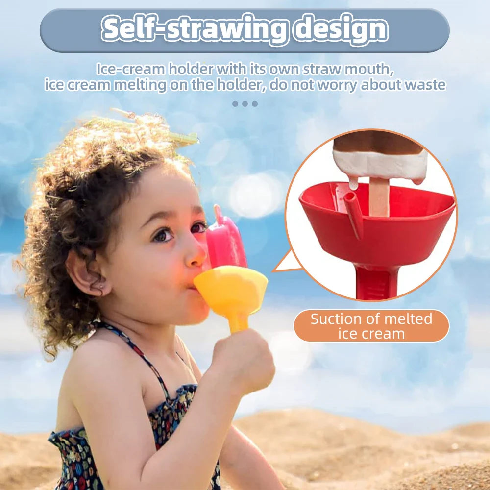 Norvo | Barn Messfri Is-Popsicle Holder med sugerør: Dryppfri iskremholder for rene frosne godsaker