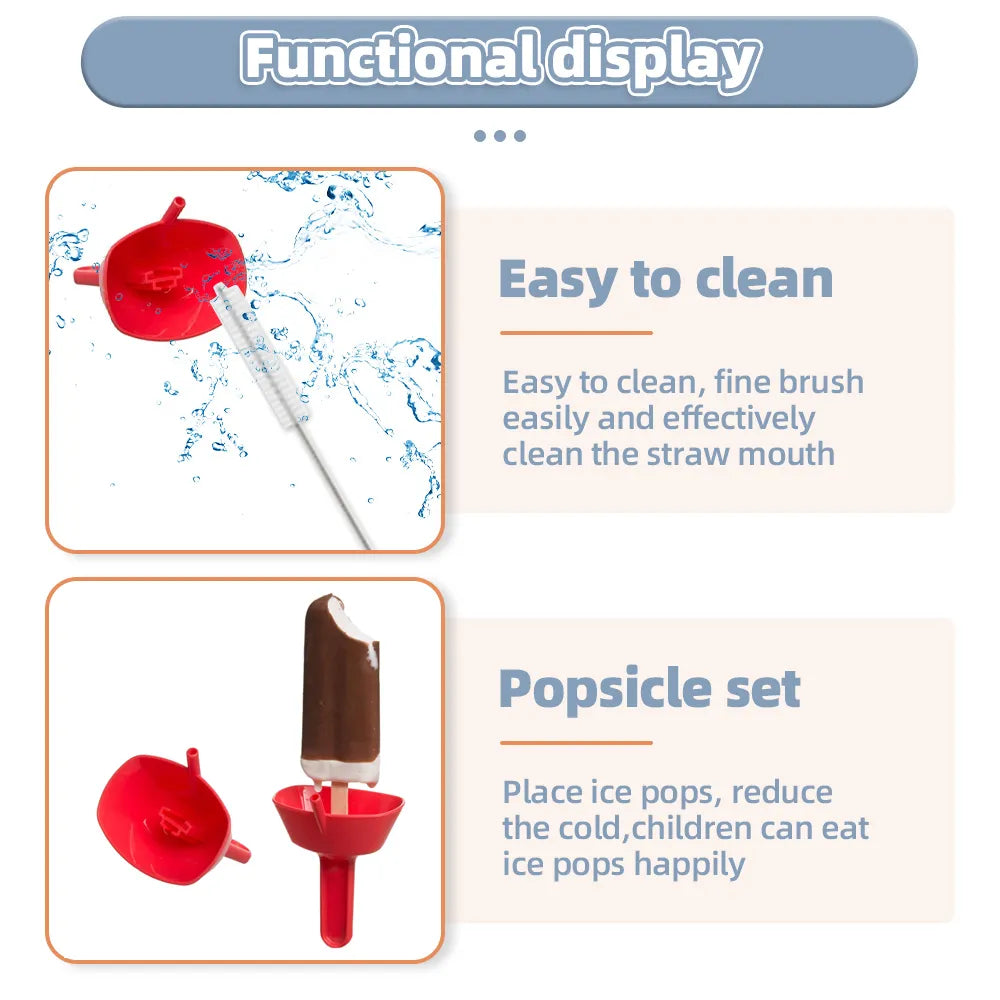 Norvo | Barn Messfri Is-Popsicle Holder med sugerør: Dryppfri iskremholder for rene frosne godsaker