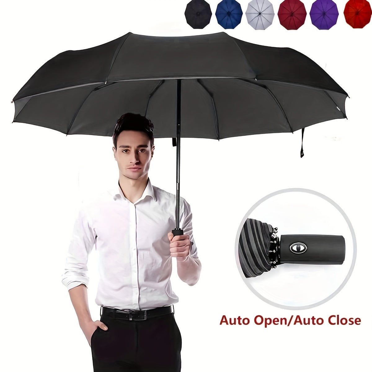 Norvo | Vindtetts reiseregns umbrellas - Robust 10-ribs ramme, Automatisk, Ekstra stort sammenleggbart design med UV-beskyttelse, Dobbelt bruk for solfylt og regnfullt vær