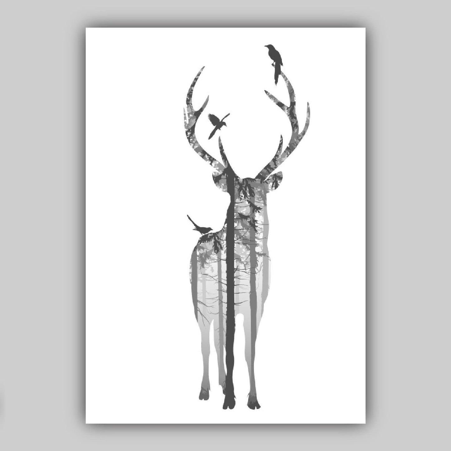 Norvo | Sett med 5 Galleri Veggkunst Skandinavisk Blush Rosa og Grå Kunstutskrifter Hjort Sett Skog Geometriske Veggbilder Plakat Kunstverk