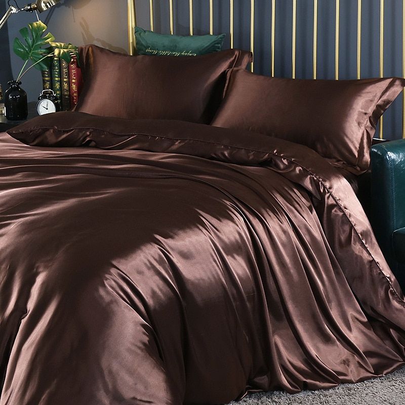 Sett (4 deler) Silke/Satin sengetøy Dynetrekk-2x Putetrekk-Laken
