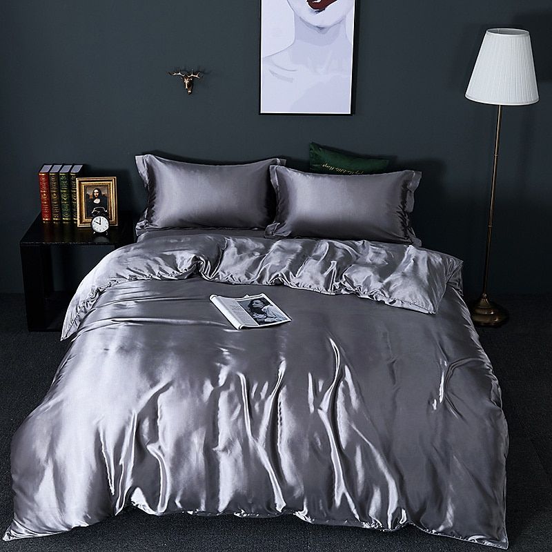 Sett (4 deler) Silke/Satin sengetøy Dynetrekk-2x Putetrekk-Laken