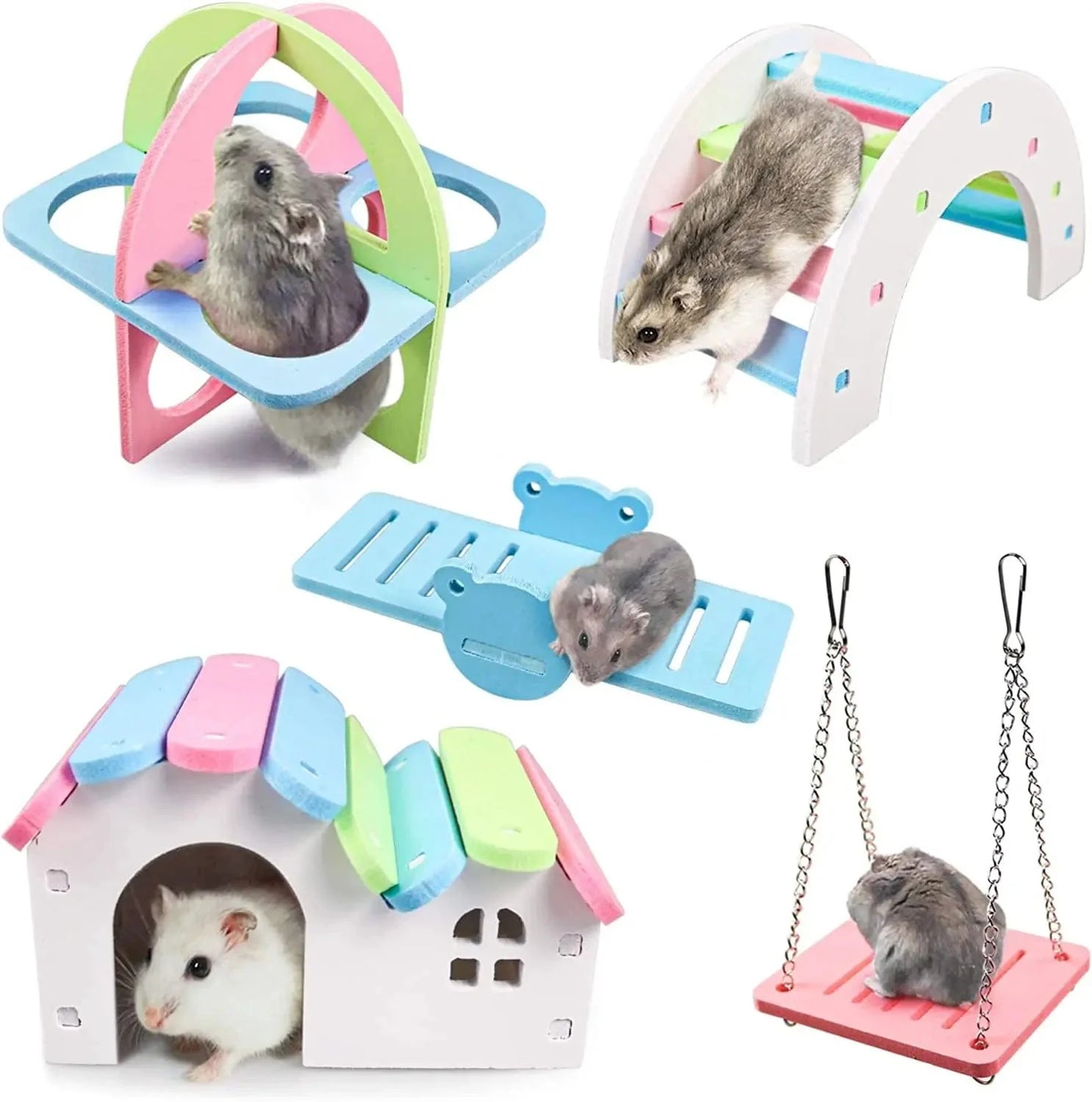 Norvo | Kjæledyr Hamster Leketøy Tre Regnbue Bro Vippe Svinger Leketøy Lite Dyr Aktivitets Klatre Leketøy DIY Hamster Bur Tilbehør