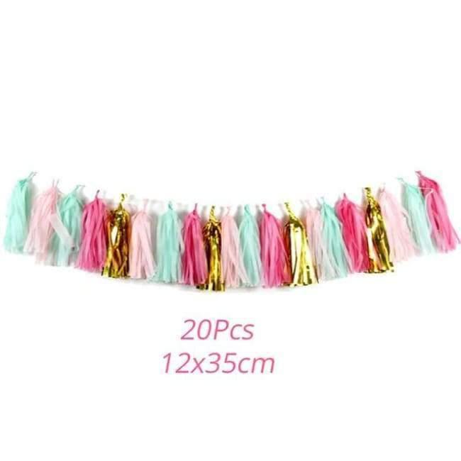 Norvo | 30cm Papirblomster med engangsservise for bursdagsfestdekorasjoner Barn Einhornfest Babyfest Tilbehør