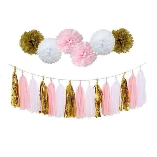 Norvo | 30cm Papirblomster med engangsservise for bursdagsfestdekorasjoner Barn Einhornfest Babyfest Tilbehør