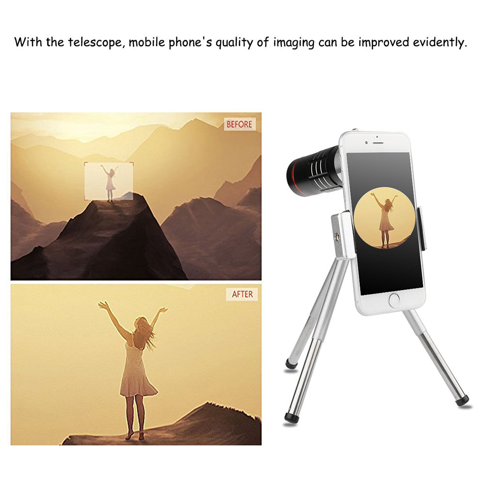 Norvo | Zoom Teleskop Telefon Kamera Linse med Stativ Klips For iPhone, Samsung, Pixels, LG og Oneplus