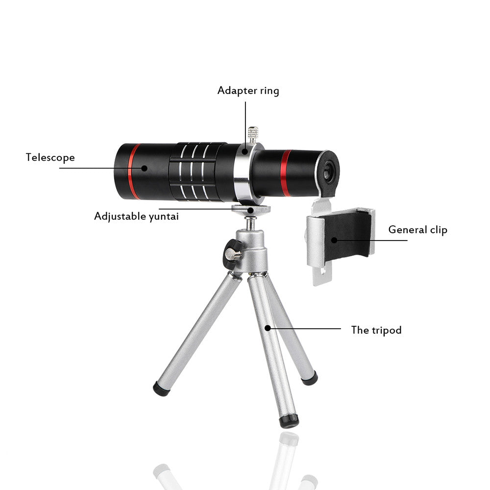 Norvo | Zoom Teleskop Telefon Kamera Linse med Stativ Klips For iPhone, Samsung, Pixels, LG og Oneplus