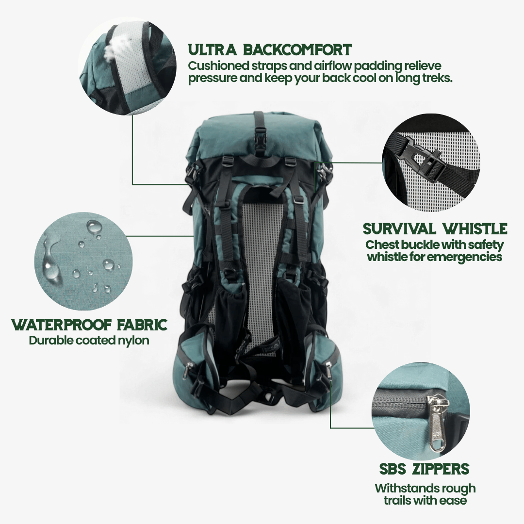 Norvo | ULTREA 50L – Ultralegger ekspanderbar eventyr ryggsekk for fotturer og reise