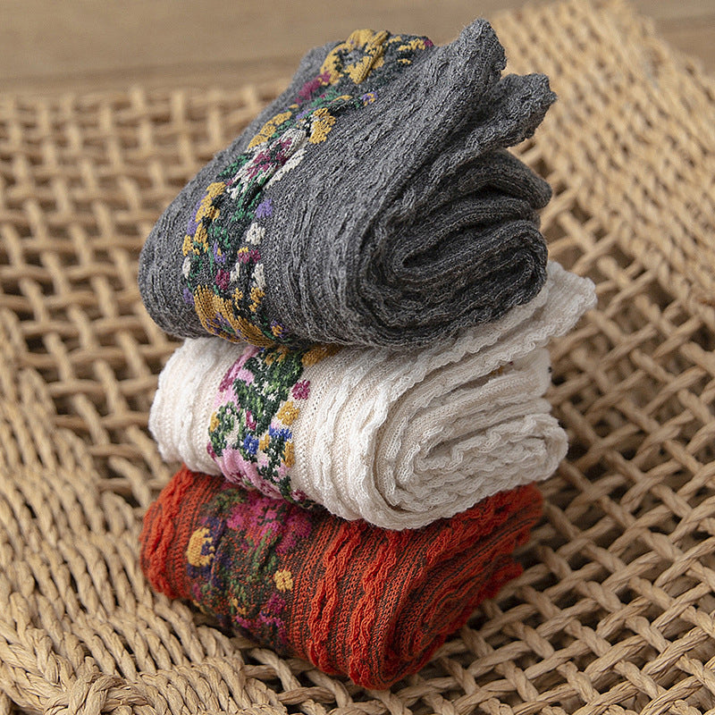 Skanto | Vintage Floral Style Cotton Crew Socks