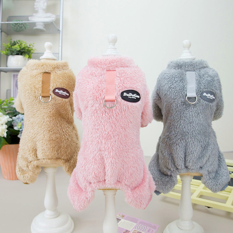 Fleece Pet Elastisk Overall med Leash Ring Skanto