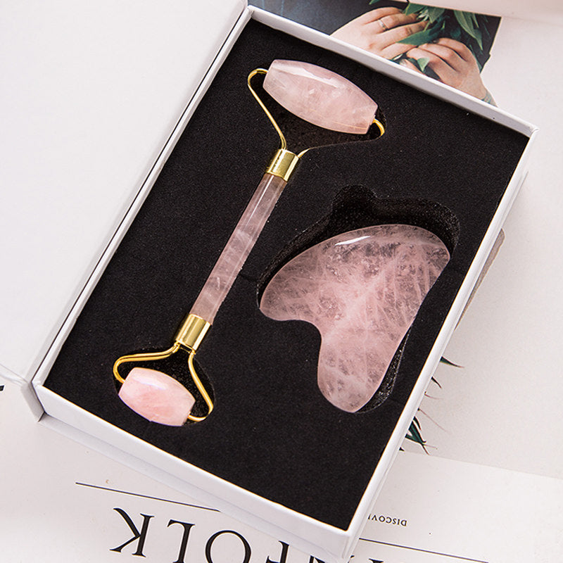 Skanto | 2-i-1 Jade Roller Gua Sha Sett, Reduserer hevelser & Linder stress, for Ansikt, Øye, Arm, Ben