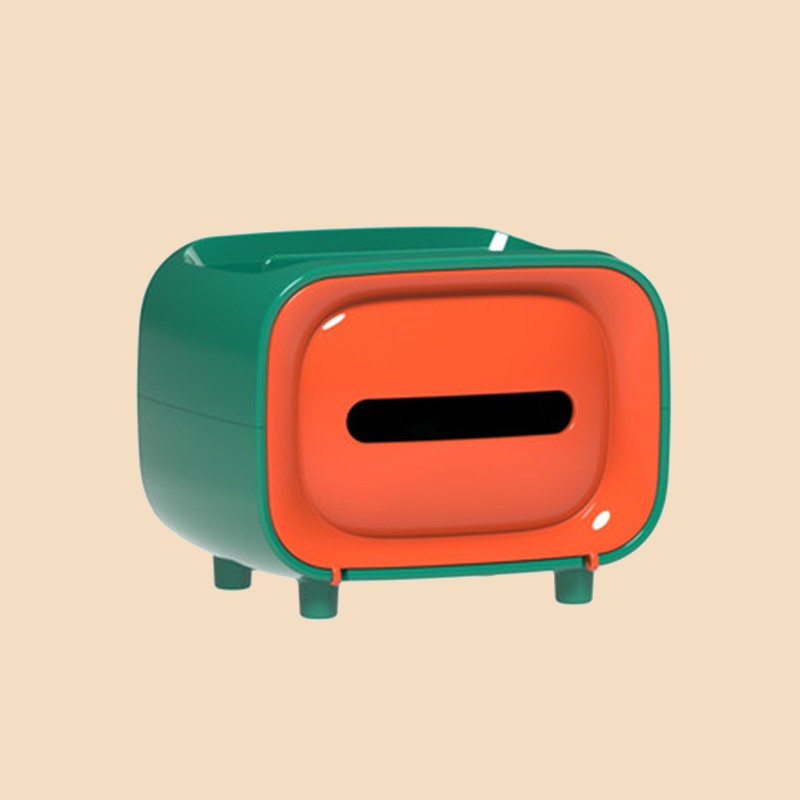 Norvo | Retro TV-formet Tissue Box, med Oppbevaringsplass & Telefonholder, for Hjem & Kontor