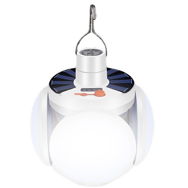 Skanto | Sammenleggbar Multifunksjonell Solenergi LED-pære, med 5 Lystilstander, 2400mAh Batteri & Bredt Lysområde, for Hage, Strømbrudd, Camping, Fisking & Mer (1stk)