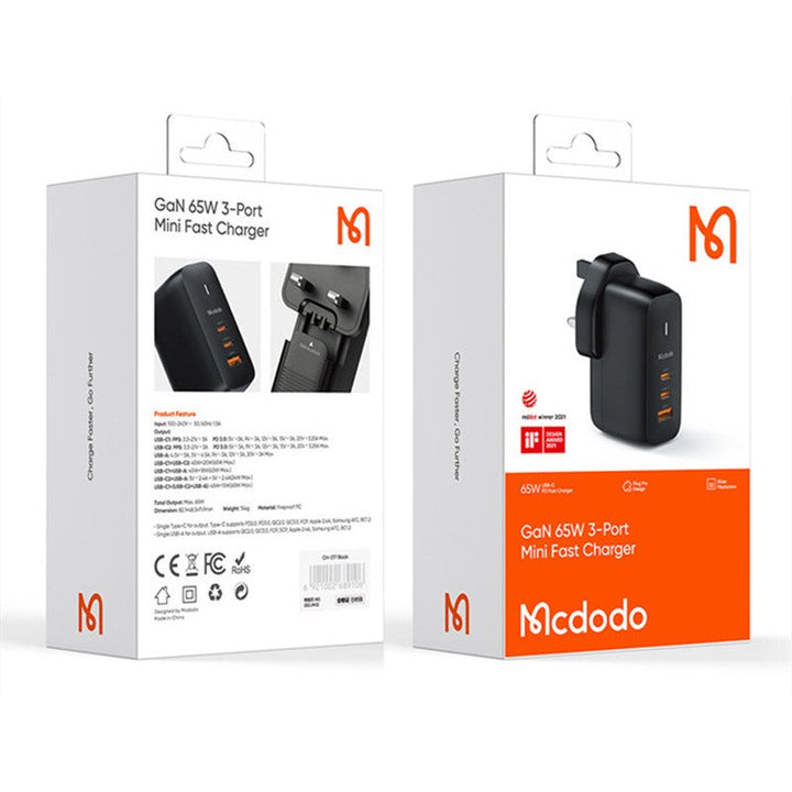 Skanto | 65W Telefonlader med 2 USB-C & 1 USB-A porter, for telefon & laptop