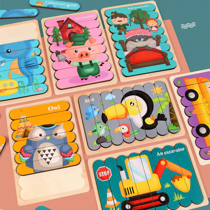 Norvo | Ecotoys Tre 3D Kjøretøy & Fruktpuslespill | Leker for Kreative Barn - Lær og Lek med Puslespill for Barnet Ditt