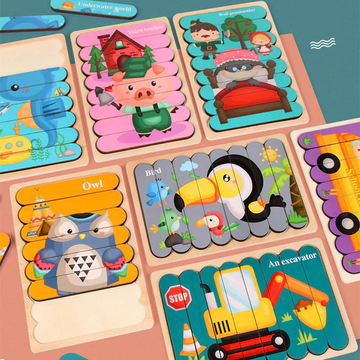 Norvo | EcoToys Montessori Dyrepuslespill | Læringsverktøy og Stimulerende - Dobbeltsidig 3D Puslespill