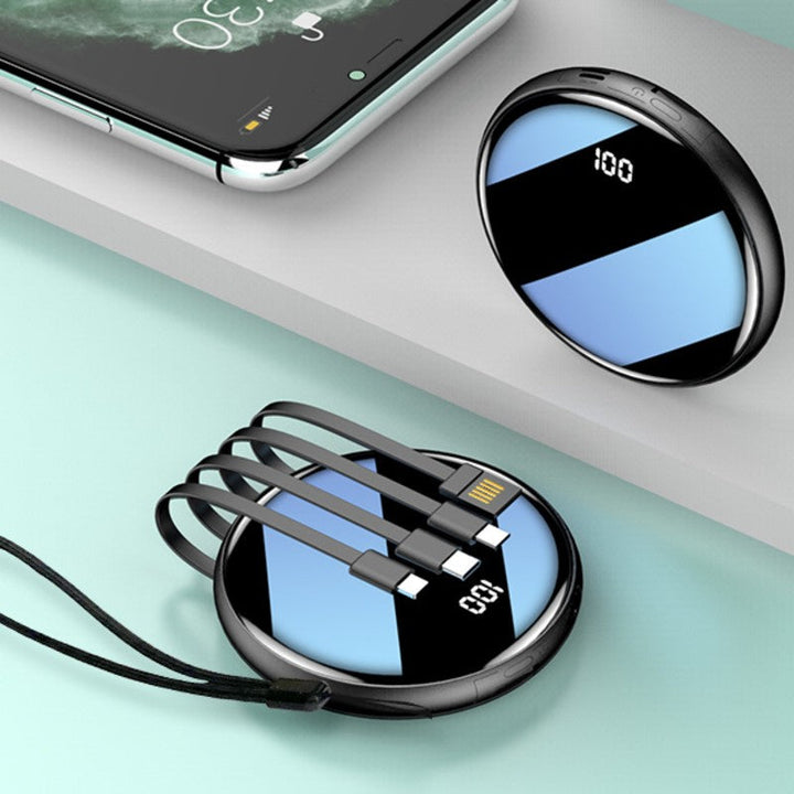 Skanto | 20000mAh Ultrathin Bærbar Power Bank, med LED Batteri Display og Innebygde Ladeledninger, for Reising, Arbeid & Mer