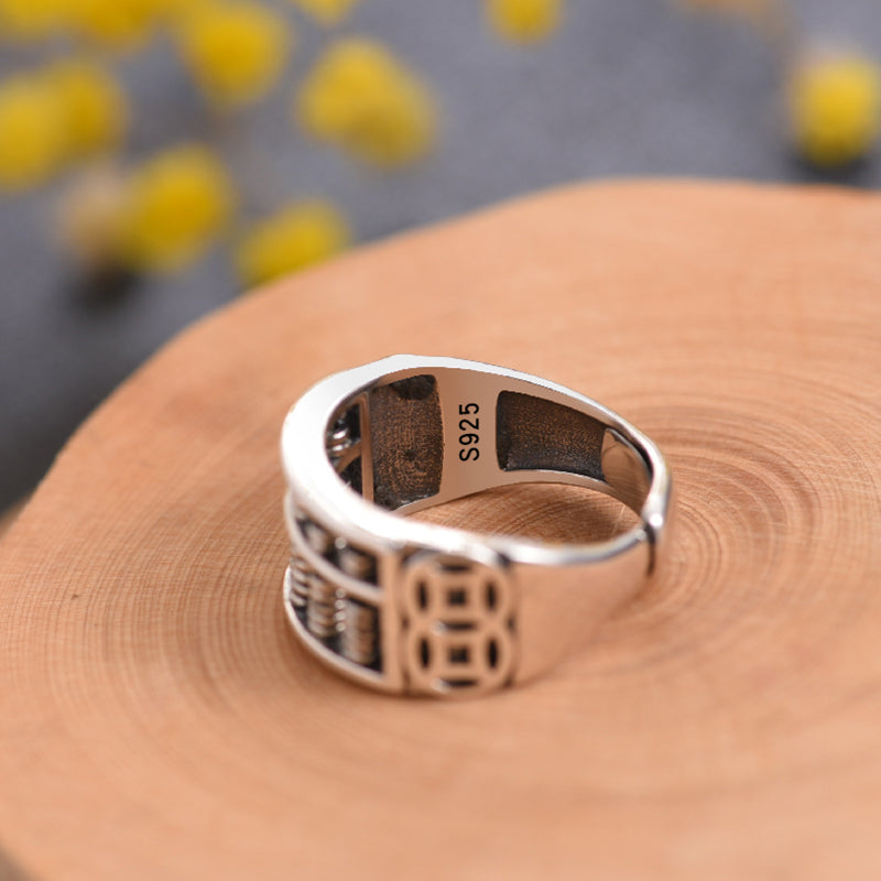 Skanto | Vintage Sølv Abacus Justerbar Ring, for Lykke & Rikdom