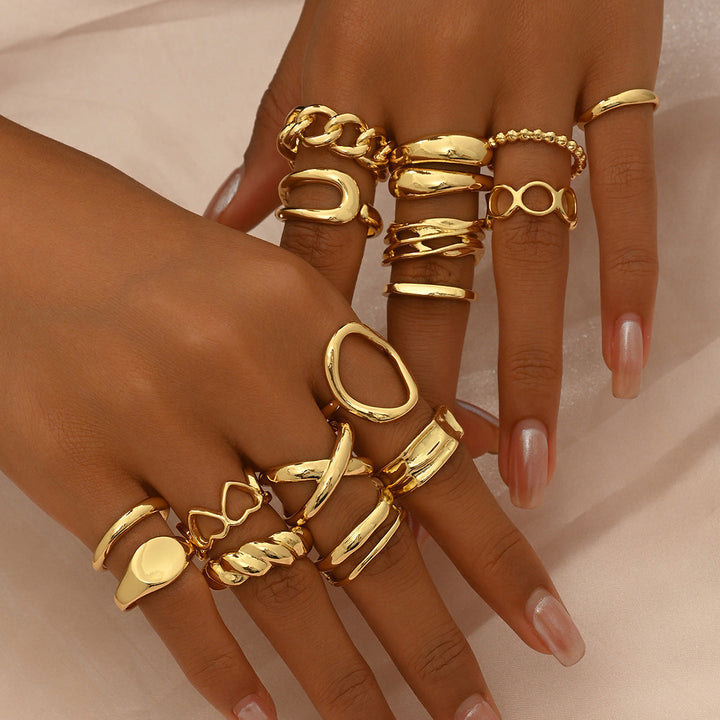 Skanto | 16pcs Justerbar Geometrisk Ring Sett