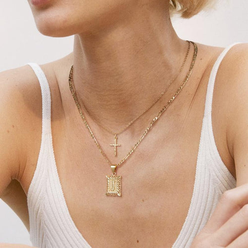 Skanto | 14k Initial Halskjede + GRATIS Kors Halskjede